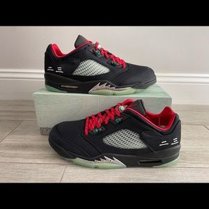 Air Jordan 5 Retro Low x CLOT DM4640-036 Black Classic Jade Fire Red Silver 12